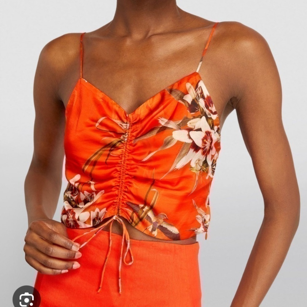 NWT All Saints Alexia Dorada Orange Floral Silk Crop - Picture 1 of 8